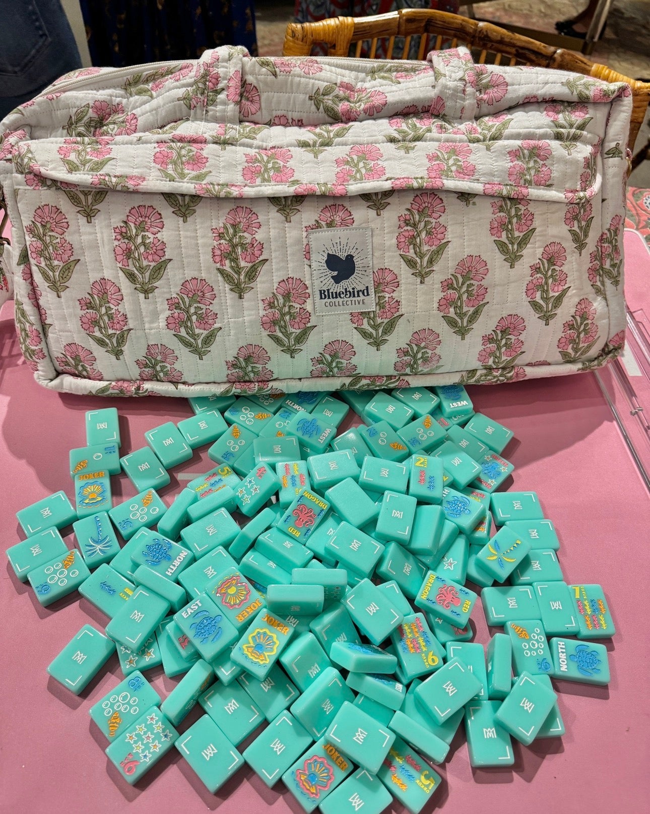 Pink Bouquet Mahjong Bag