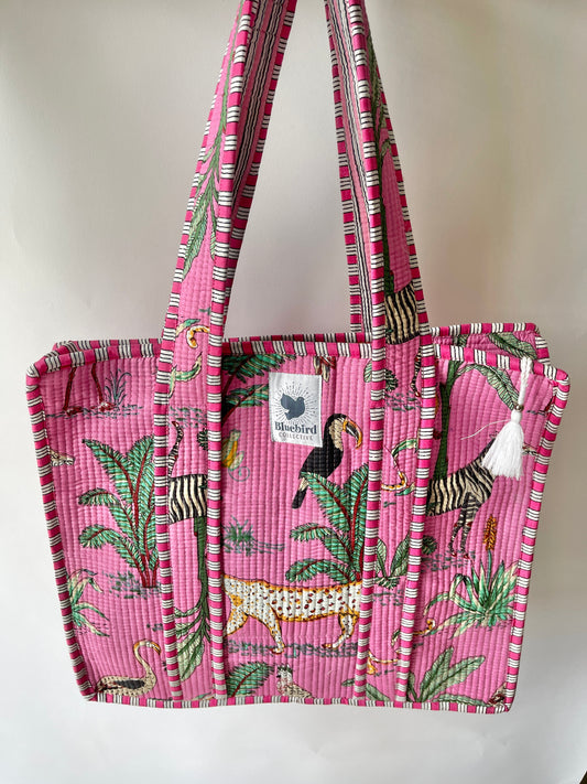 Fuchsia Jungle Zippered Tote Bag