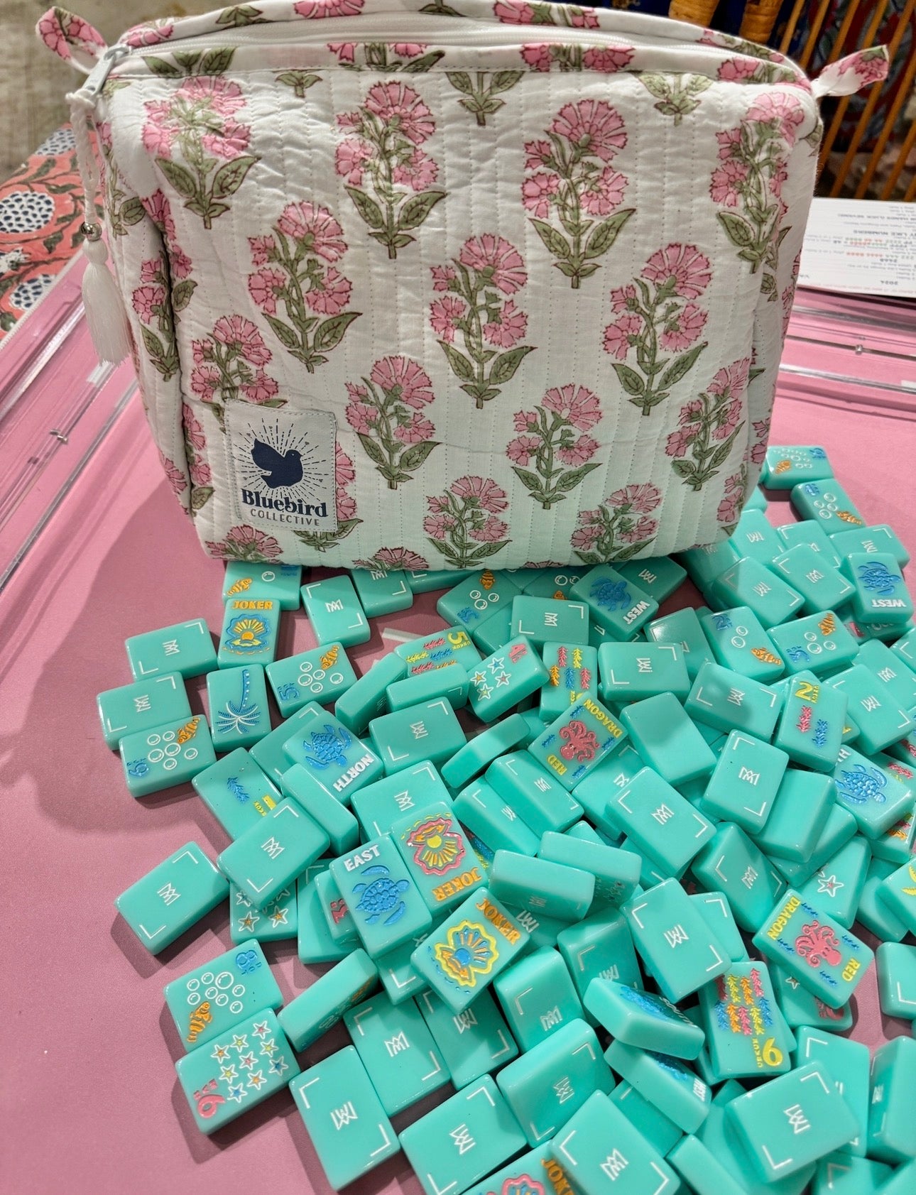 Pink Bouquet Mahjong Tile Bag