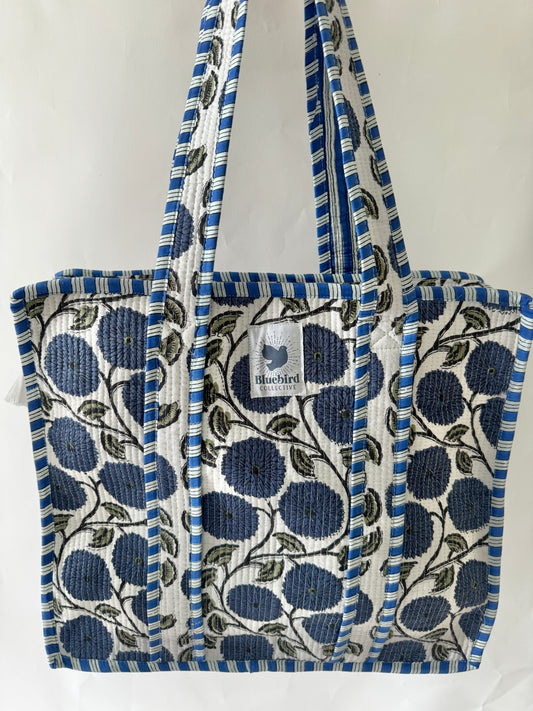 Blue Blossoms Zippered Tote