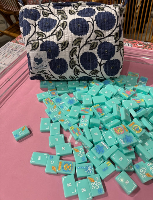 Big Blue Blossoms Mahjong Tile Bag